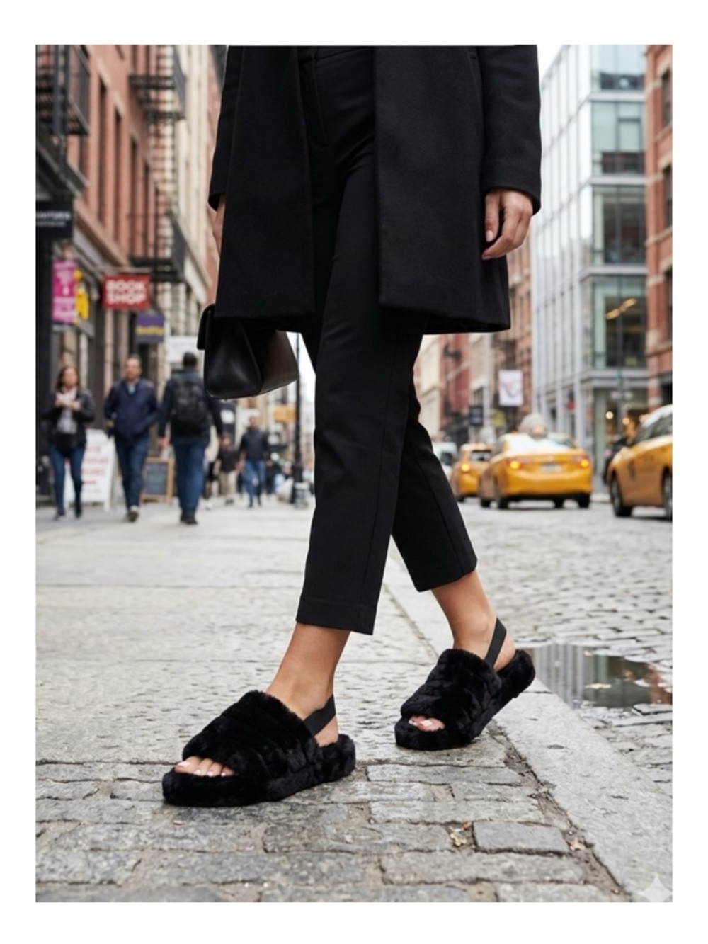 Black Faux Fur Slingback Slide Sandals - Unbranded Size 6